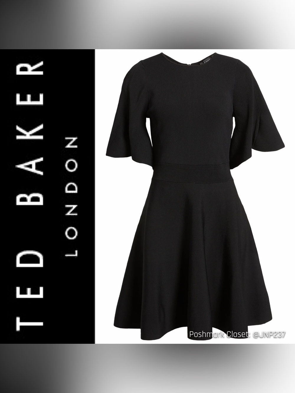 { Ted Baker } “Oliviha” Braided Trim Fit & Flare Mini Dress with Flutter Sleeves